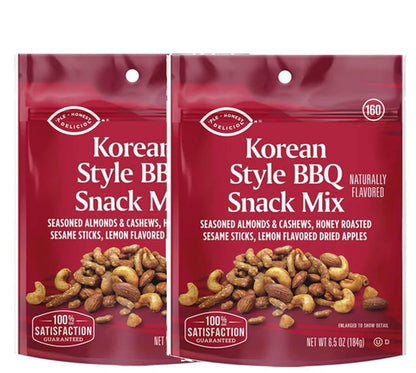 Korean Style BBQ Trail Mix: Seasoned Almonds & Cashews, Honey Roasted Sesame Sticks, Lemon Flavored Dried Apples, Sweet Spicy Sn