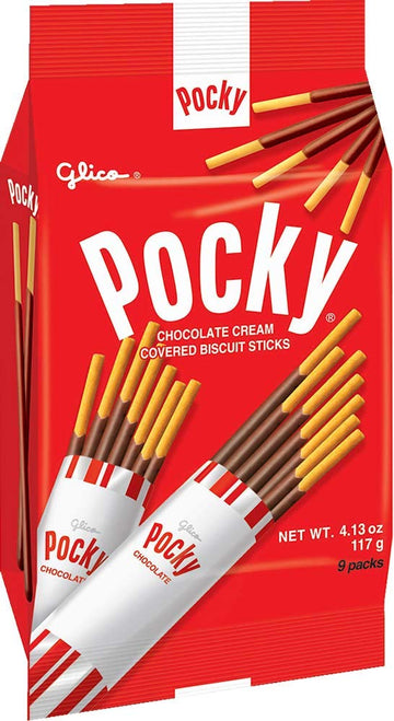 Pocky Chocolate Cream Biscuit Sticks, 9 Packs, 4.13 Ounce Bag - 5 Count Display Box