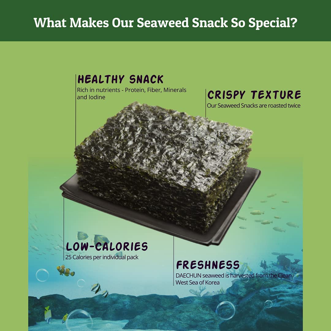 Daechun(Choi'S1) Seaweed Snack, (Pack Of 20), Original, Sea Salt, Green Tea Powder, Product Of Korea