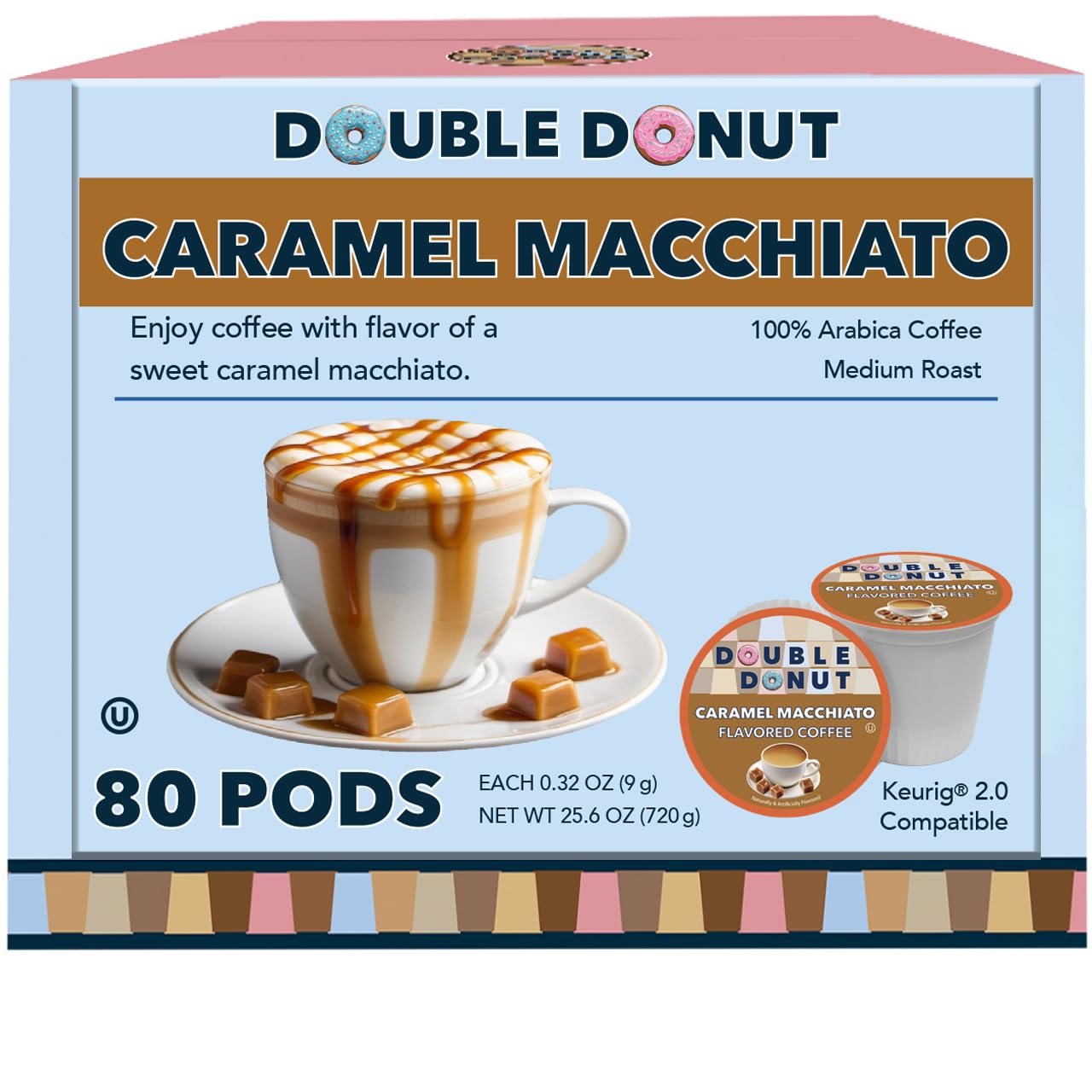 Double Donut Caramel Macchiato Coffee Pods - 80 Count for Keurig K-Cup Brewers