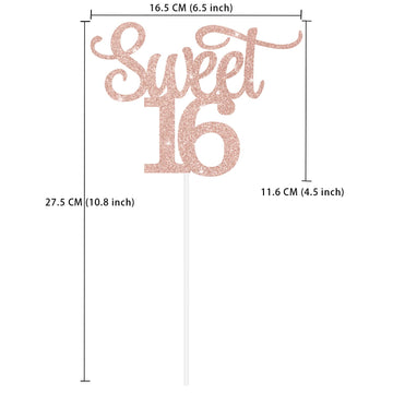 Gexolenu 1 Pcs Rose Gold Glitter Double-Sided Happy Sweet 16 Cake Toppers,16Th Cake Topper, Sweet 16 Birthday Cake Party Supplie