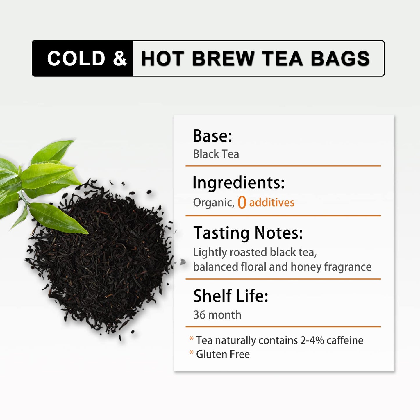 RIANTEA Organic Black Tea Bags - Low Caffeine, Premium Quality, Non-GMO, Biodegradable, Unsweetened, 100% Natural