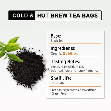 RIANTEA Organic Black Tea Bags - Low Caffeine, Premium Quality, Non-GMO, Biodegradable, Unsweetened, 100% Natural