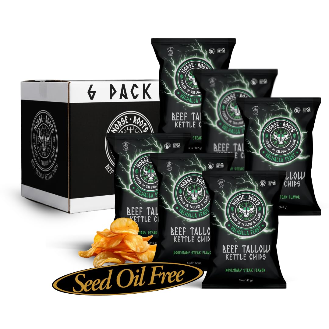 Norse Roots Valhalla Feast Rosemary Steak Beef Tallow Chips  5 Oz  6 Pack  Potato Chips  Seed Oil-Free  Made With Beef Tallow  Rosemary & Salt