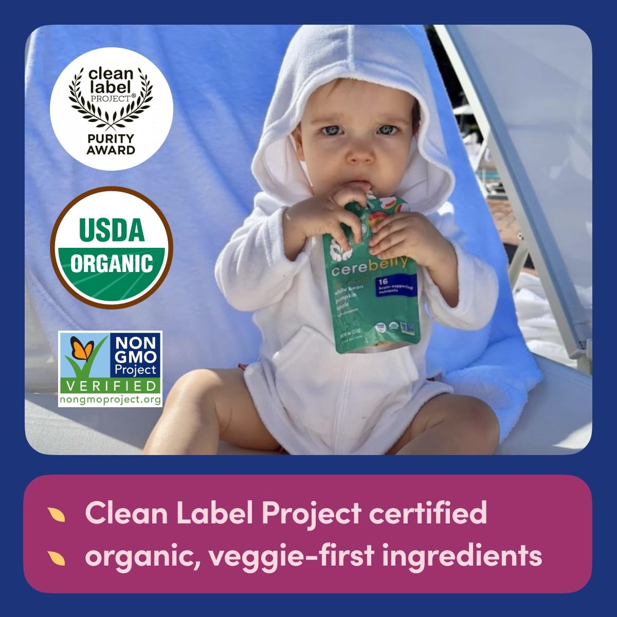 Cerebelly Baby Food Pouches - Organic Beans & Veggies Purees Variety Pack (4 Oz, Pack Of 8) Toddler Snacks - 16 Brain-Supporting