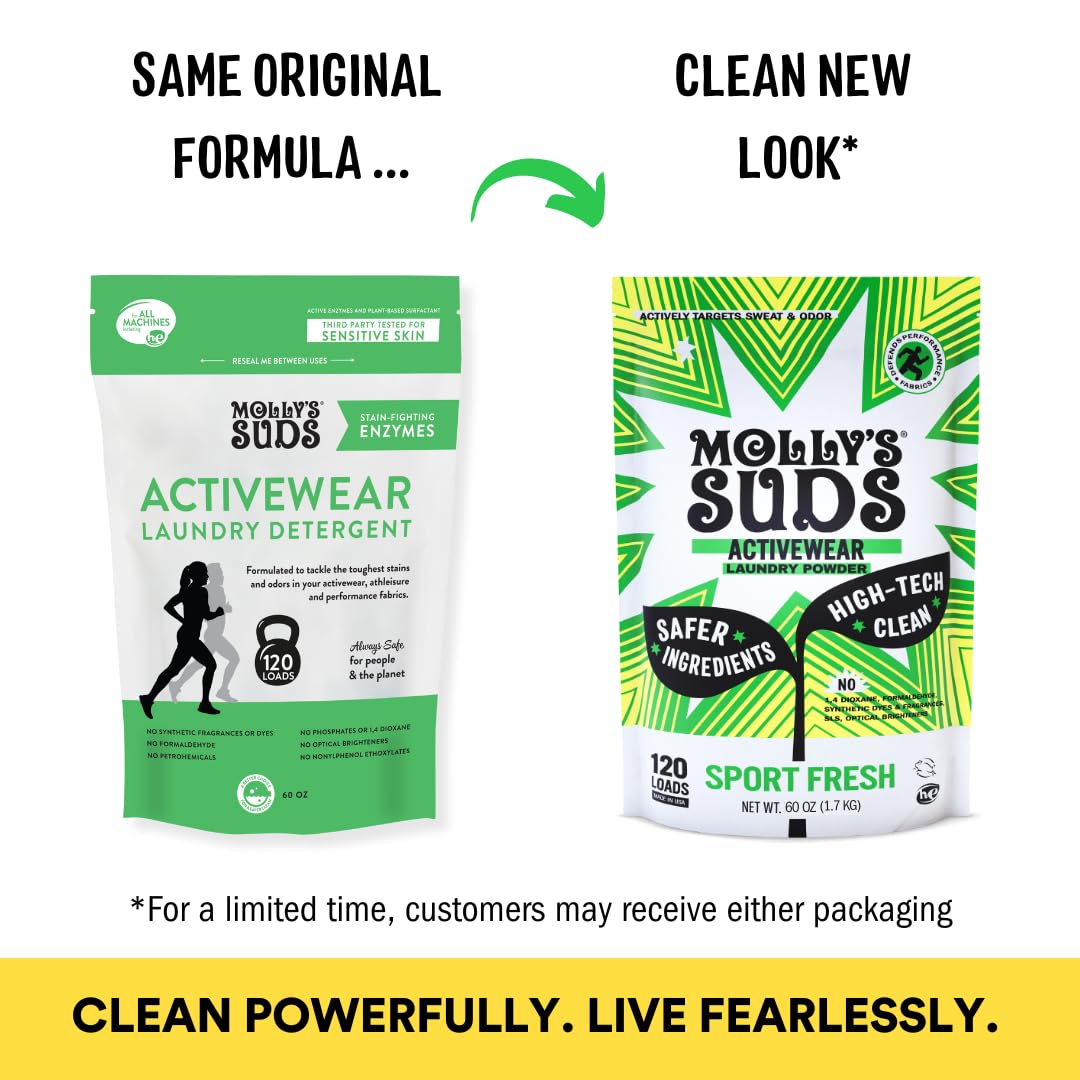 Molly'S Suds Active Wear Laundry Detergent | Natural Extra Strength Laundry Powder, Stain Fighting & Safe For Performance Fabric