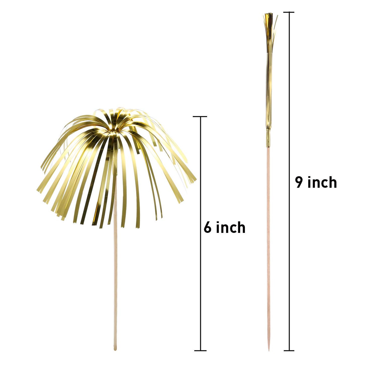 TecUnite Firework Cupcake Toppers, 100 Count, 9 Inch, Black/Gold/Silver, Graduation & Halloween Party Decorations