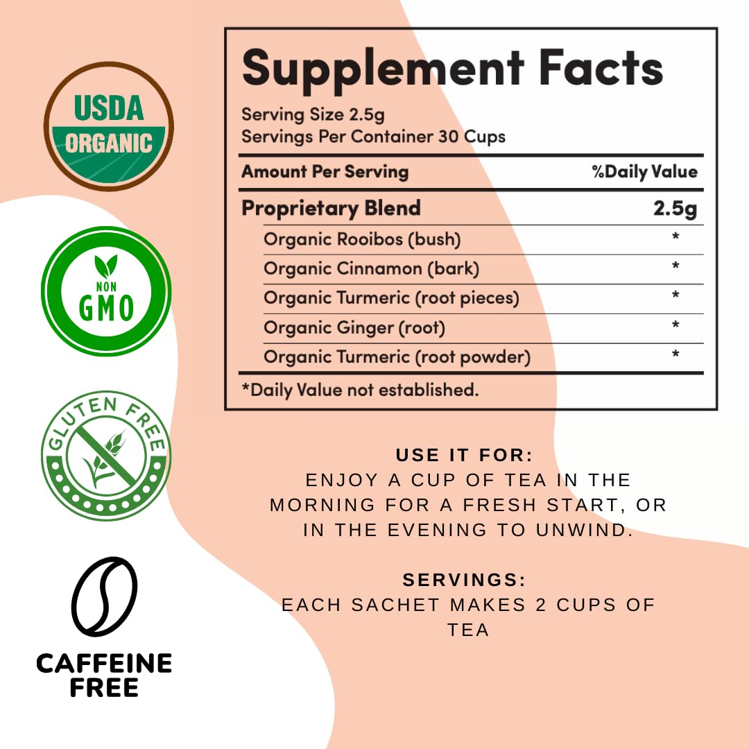 Autoimmuni-Tea Organic Turmeric Ginger Tea - AIP Diet, Whole 30, Paleo Friendly, 15 Count, Gluten-Free, Herbal Blend