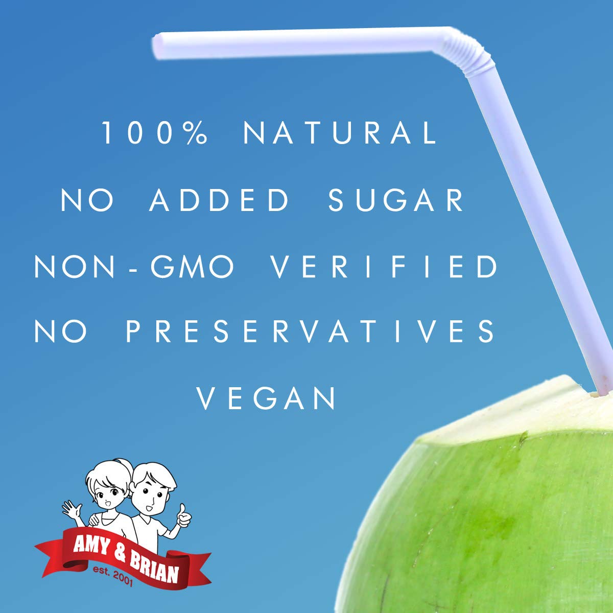 Amy & Brian Pure Coconut Water, Non-GMO, No Added Sugar, 1 Liter (Pack of 6)