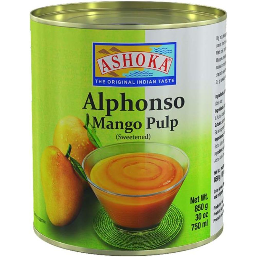 Ashoka Canned Mango Pulp, Premium Alphonso Mango Extract - Sweetened, Great For Making Shakes, Smoothies, Salads, And Baking, Ko