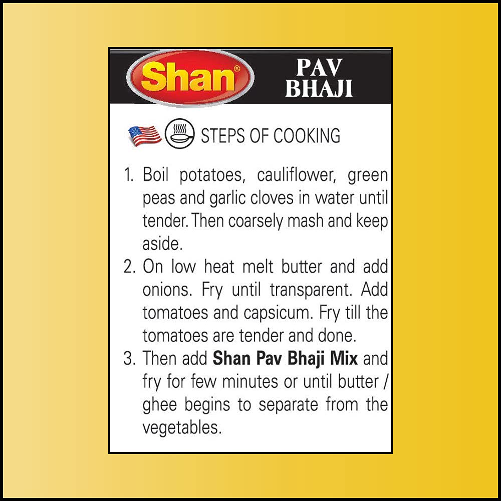 Shan Pav Bhaji Recipe And Seasoning Mix 3.25 Oz (100G) - Spice Powder For Mashed Stir Fried Vegetable - Suitable For Vegetarians