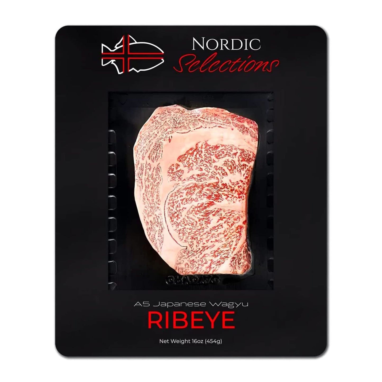 Nordic Catch - Grade A5 Japanese Wagyu Beef, Ribeye Steak Without Bone, Always Fresh Thick Cut, 1 Pound Skin-Packed 100% Authent