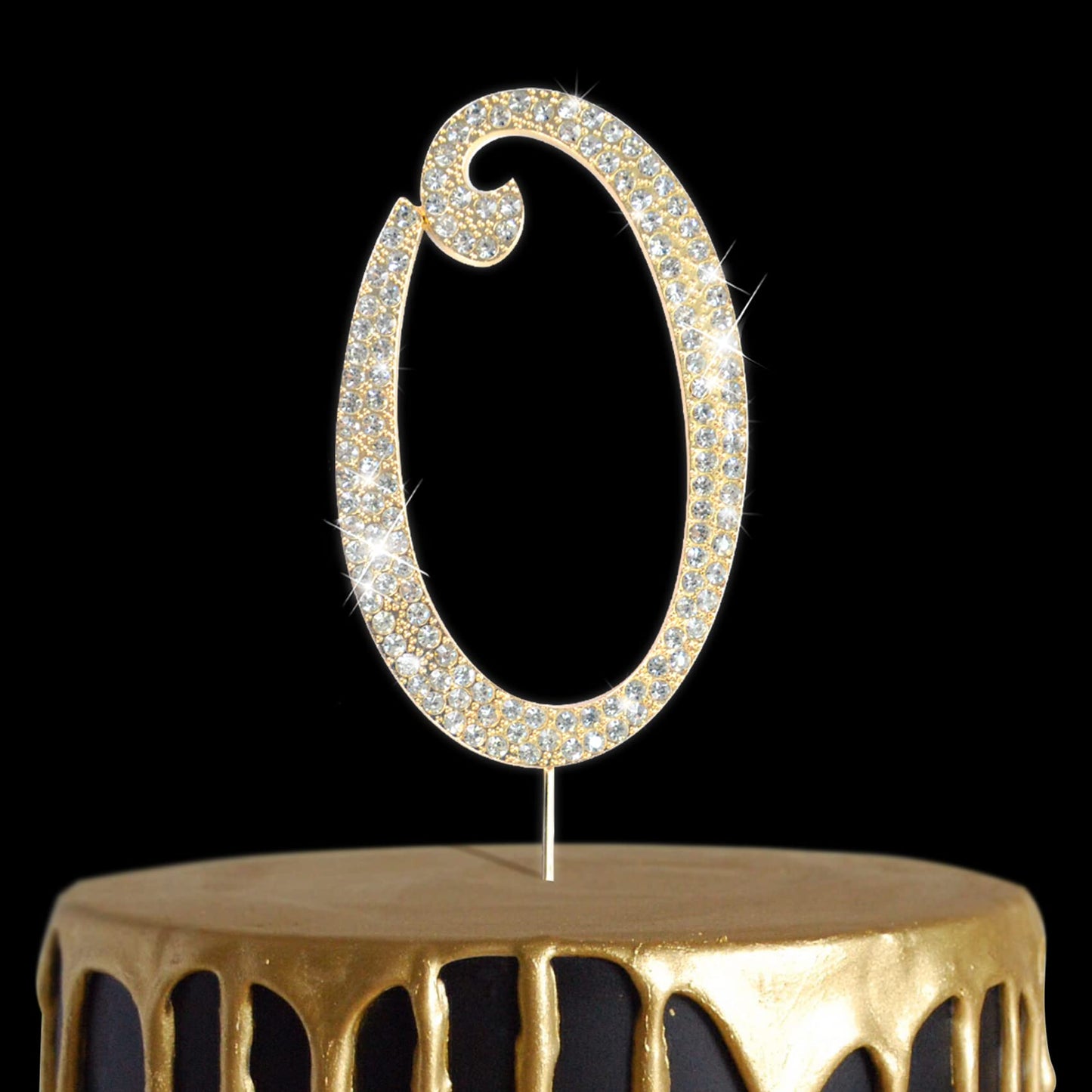 Number Cake Topper 0 , Uniideco Gold Rhinestone Premium Metal Bling Bling Keepsake, Sparkly Happy Birthday Wedding Anniversary P