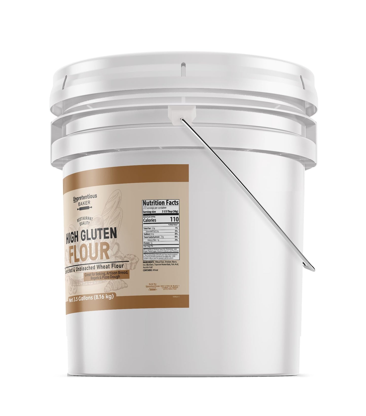 Unpretentious High Gluten Flour, 3.5 Gallons, Artisan Bread, Bagels, Pizza