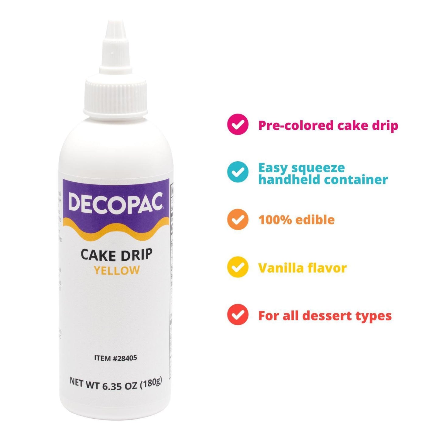 Decopac Cake Drip, Yellow Color, Vanilla Flavor, Matte Like Chocolate, 6.35 Oz