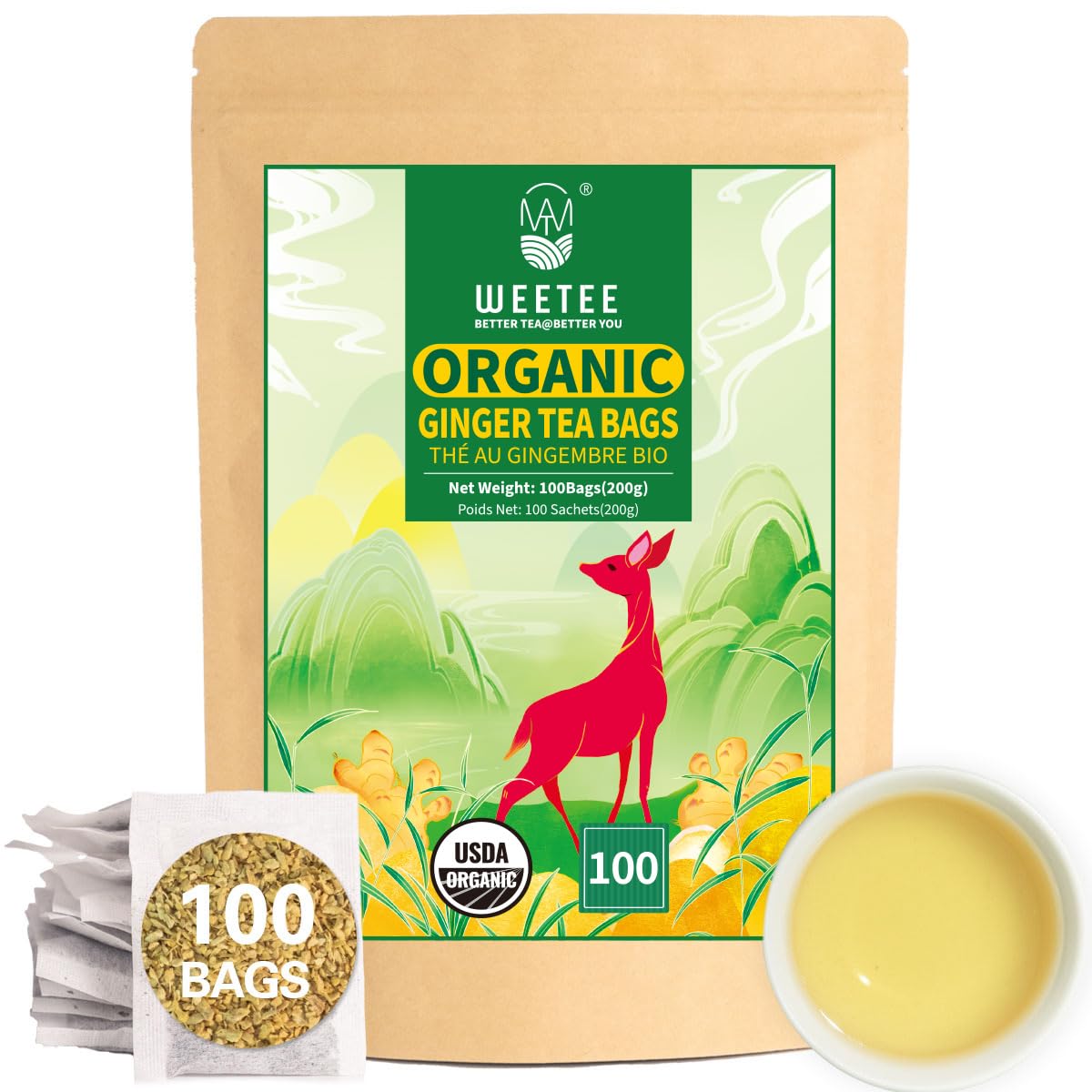Wt Weetee Organic Flavor Blendger Tea Bags  100% Pure Flavor Blendger Root Tea 100 Count  Energy Blend Free  No Spices  No Flavors