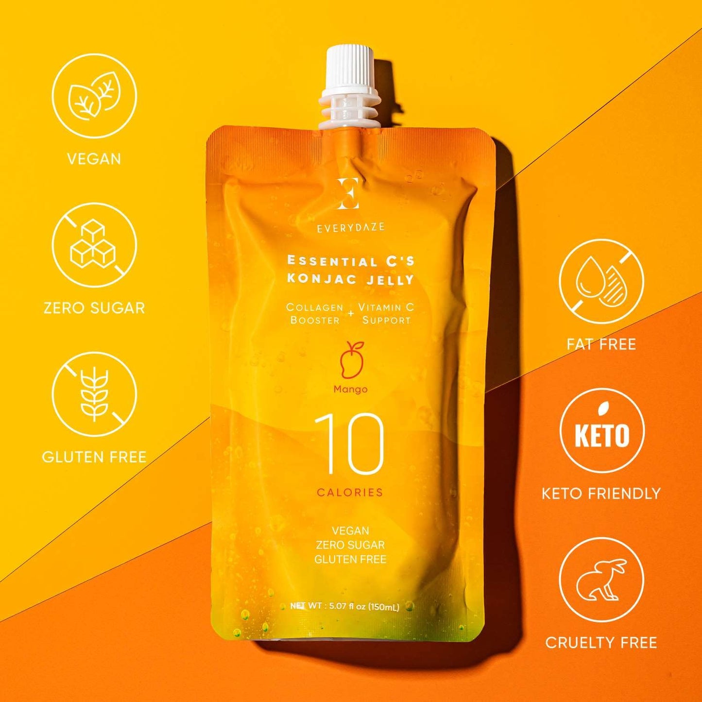 Everydaze Essential Cs Konjac Jelly | Mango | Vegan Collagen Peptides And Vitamin C | Gluten Free, Sugar Free, Low Calorie | Hea