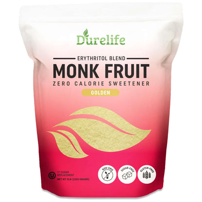 Durelife Golden Monk Fruit Sweetener, 1:1 Sugar Replacement, Keto Diet Friendly, Zero Calorie, Kosher Sugar Substitute Crystal, 