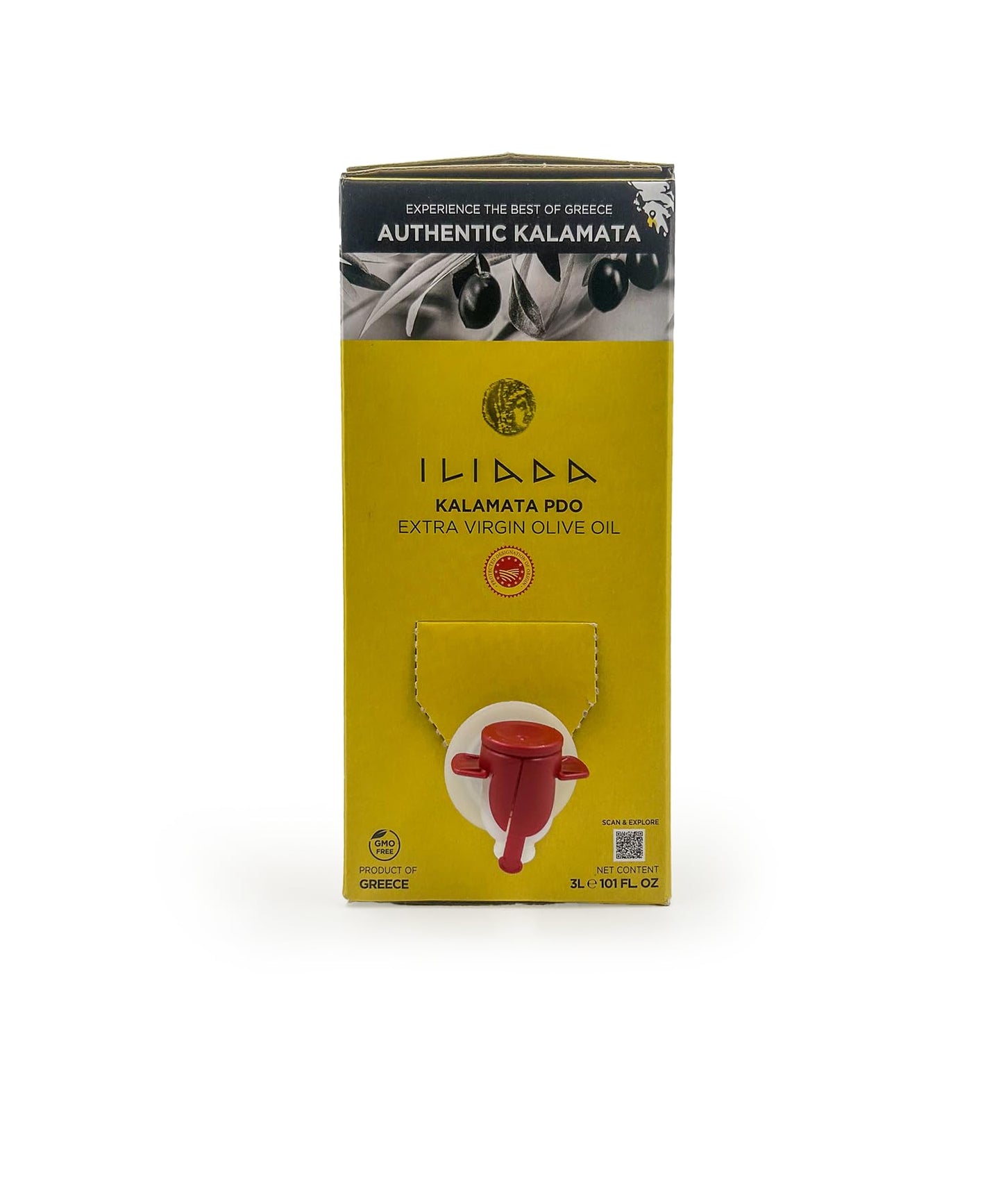Iliada Kalamata PDO Extra Virgin Olive Oil, Monovarietal Koroneiki, 3L Bag in Box, Cold Pressed, Polyphenol Rich