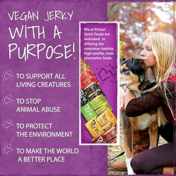Primal Spirit Vegan Jerky - 24-Pack of Plant-Based Protein Snacks, 1 oz each, Assorted Flavors (Teriyaki, BBQ, Spicy, Thai Peanut)