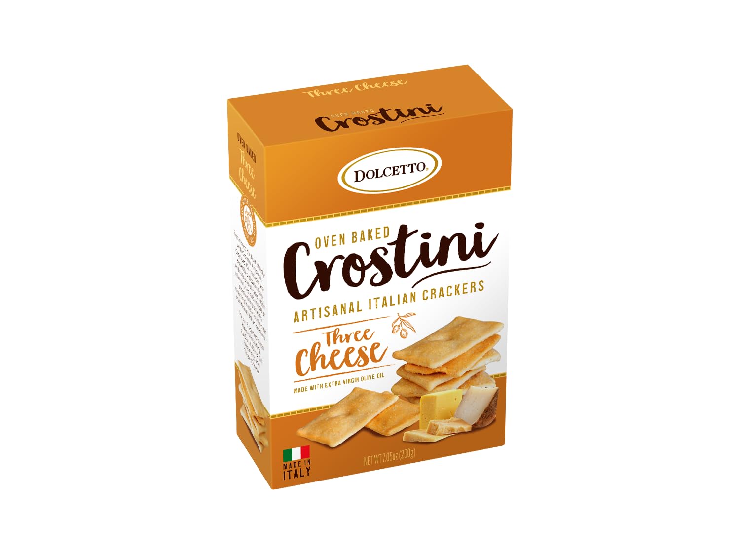 Dolcetto Three Cheese Crostini Crackers, 7.05 Oz (Pack of 3), Artisanal Italian, Made with Extra Virgin Olive Oil, Halal