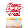 Personalized Happy Birthday Cake Topper | Customized Name Cake Decoration | Double Sided Glitter Card | Red