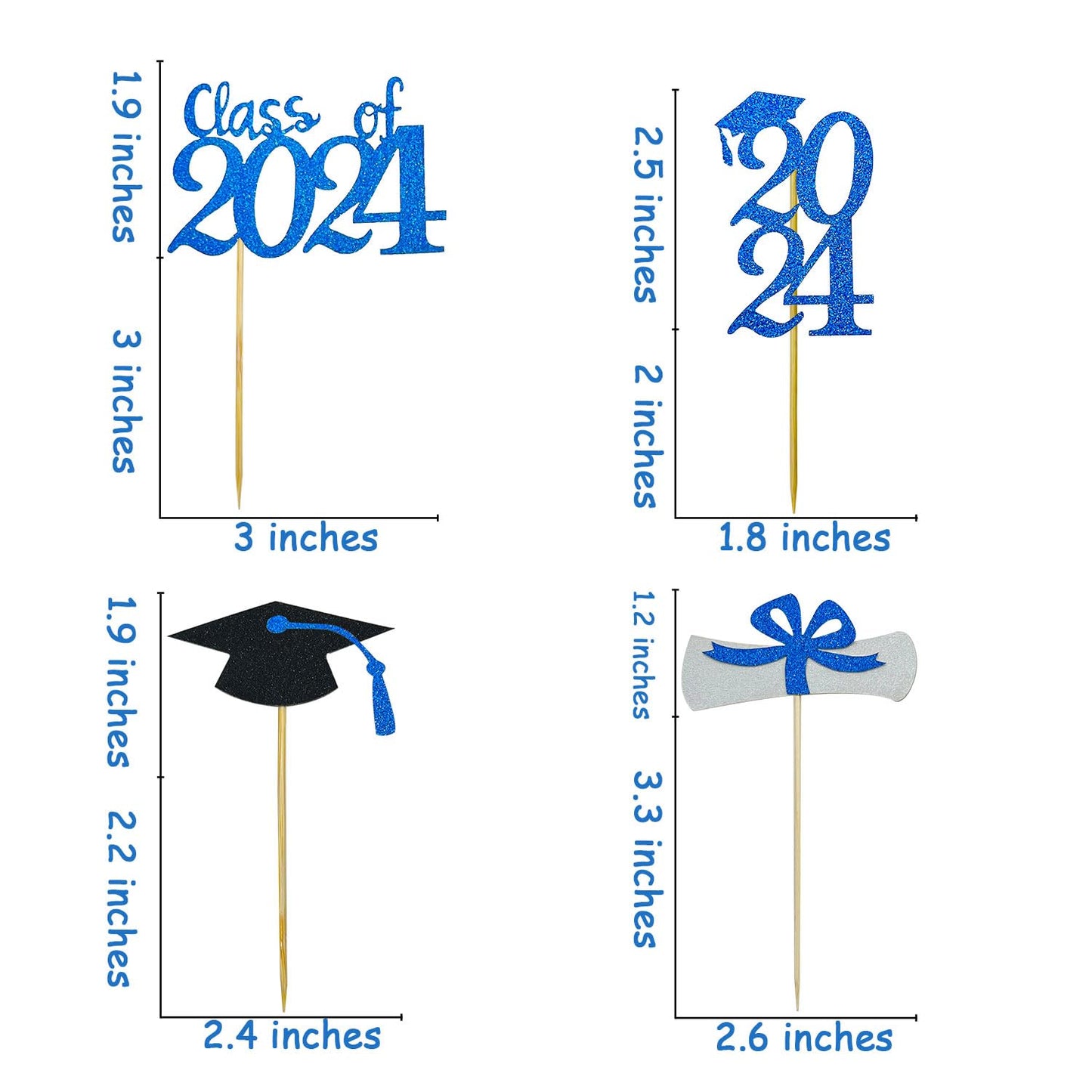 2024 Glittery Graduation Cupcake Toppers (48 Pieces) Class Of 2024 Graduation Cap Diploma Cupcake Toppers For Graduation Party,