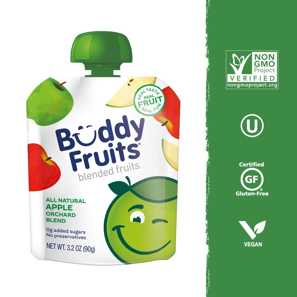 Buddy Fruits Snacks To Go Orchard Blend Unsweetened Applesauce 3.2Oz Pouch (18Pk) Gluten-Nut-Dairy-Preservatives-Bpa Free, Non G
