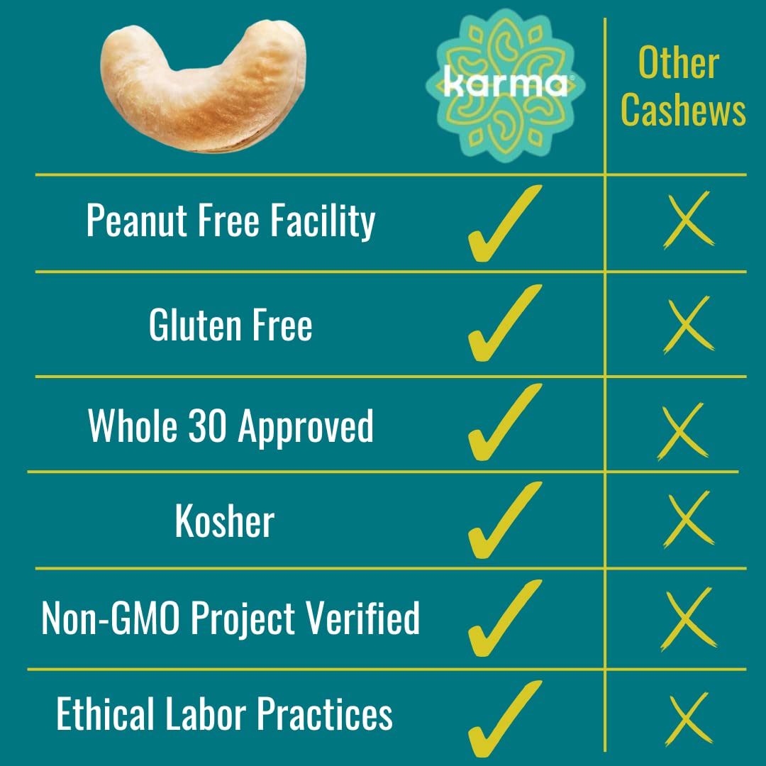 Raw Jumbo Cashews by Karma Nuts, Whole, Vegan, Gluten Free, Low Net Carb, Natural, No Sugar Added, Keto Friendly, Everyday Nut S