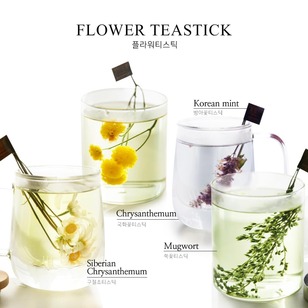 Kkokdam Fancy Korean Tea Gift Set – Enhanced Flower Tea Stick Variety Pack With Tray - 5 Loose Leaf Blooming Flower Teas