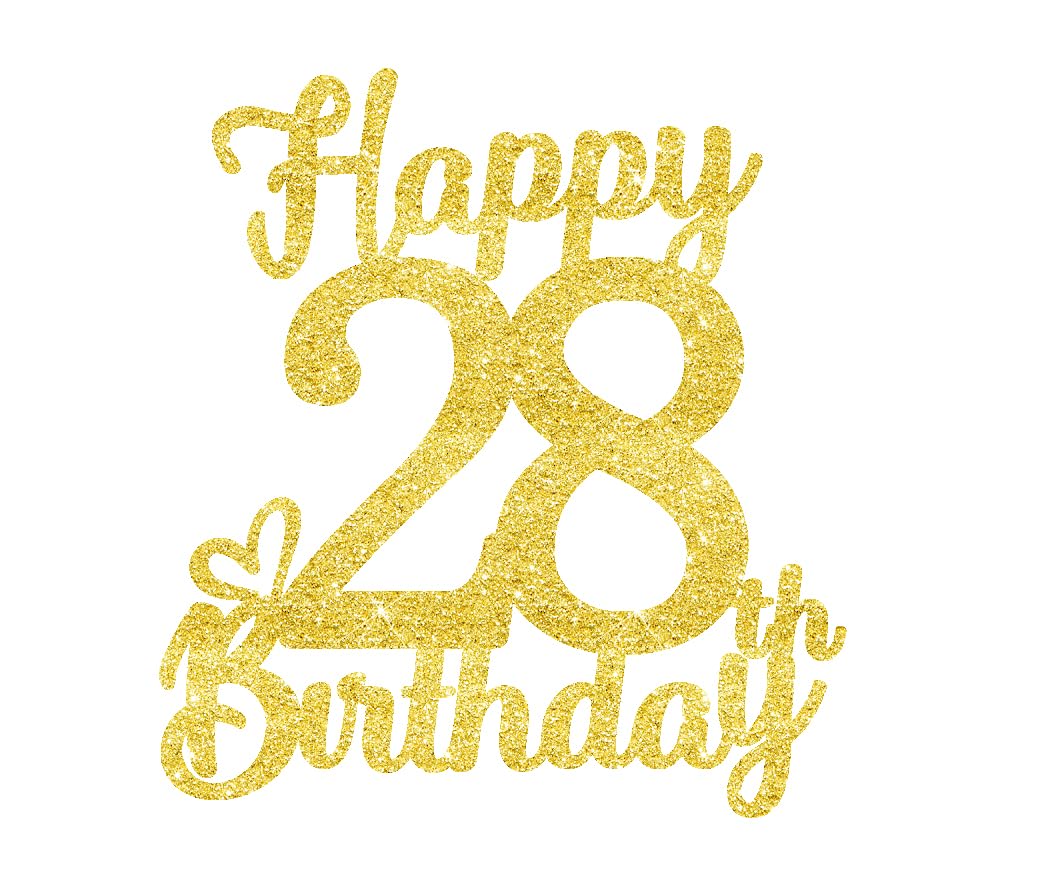 28 Birthday Cake Toppers-Gold Glitter, 28Th Cake Topper For Men,28 Cake Topper For Women, 28Th Birthday Decorations,28Th Birthda