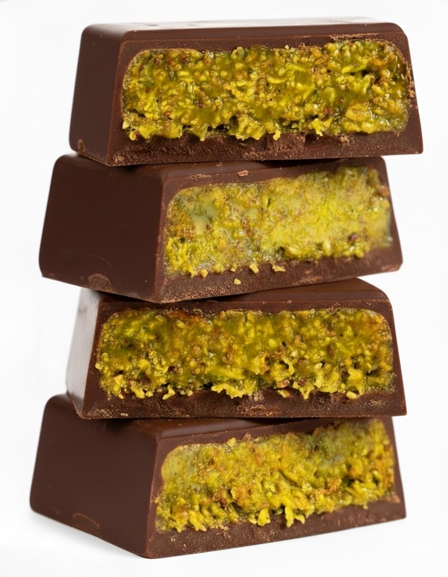 Barbee Dubai Bitter Chocolate Bar Pistachio | Handmade Belgian Chocolate With Dark Chocolate Flavour With Creamy & Crunchy Knafeh Centre  No Palm Oil  3.5 Oz (100G)