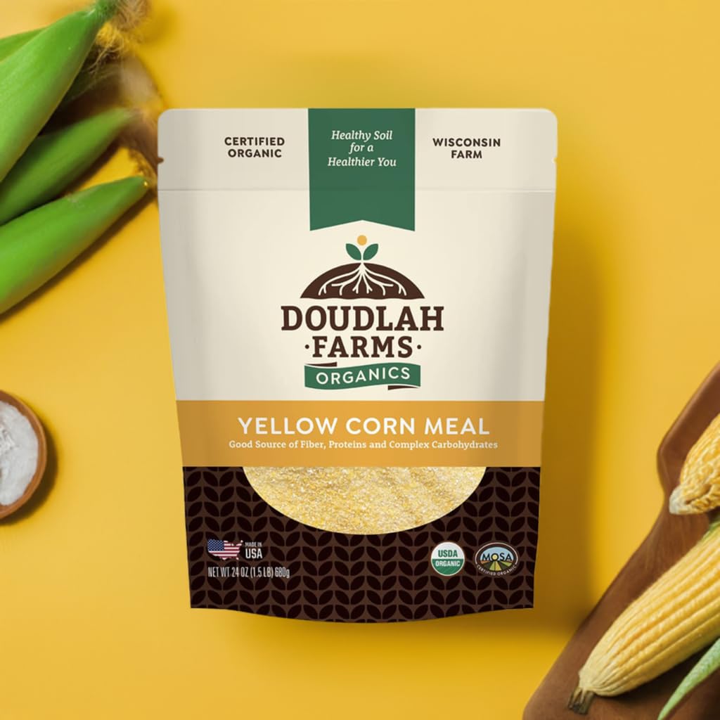 Organic Yellow Cornmeal 1.5 Lb Fine Grind - Non-Gmo, Gluten-Free, Sugar-Free, Farmed From Regenerative Soil, Vegan, Grown In Usa