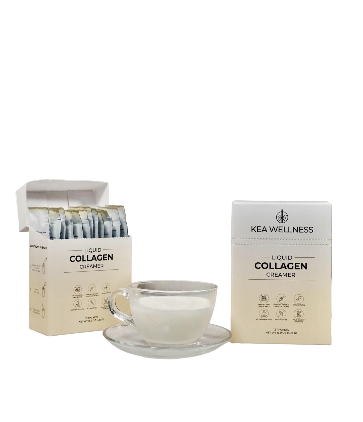 Kea Wellness Liquid Collagen Coffee Creamer – Bovine & Marine Peptides, 1.41 Fl Oz (Pack of 12), White