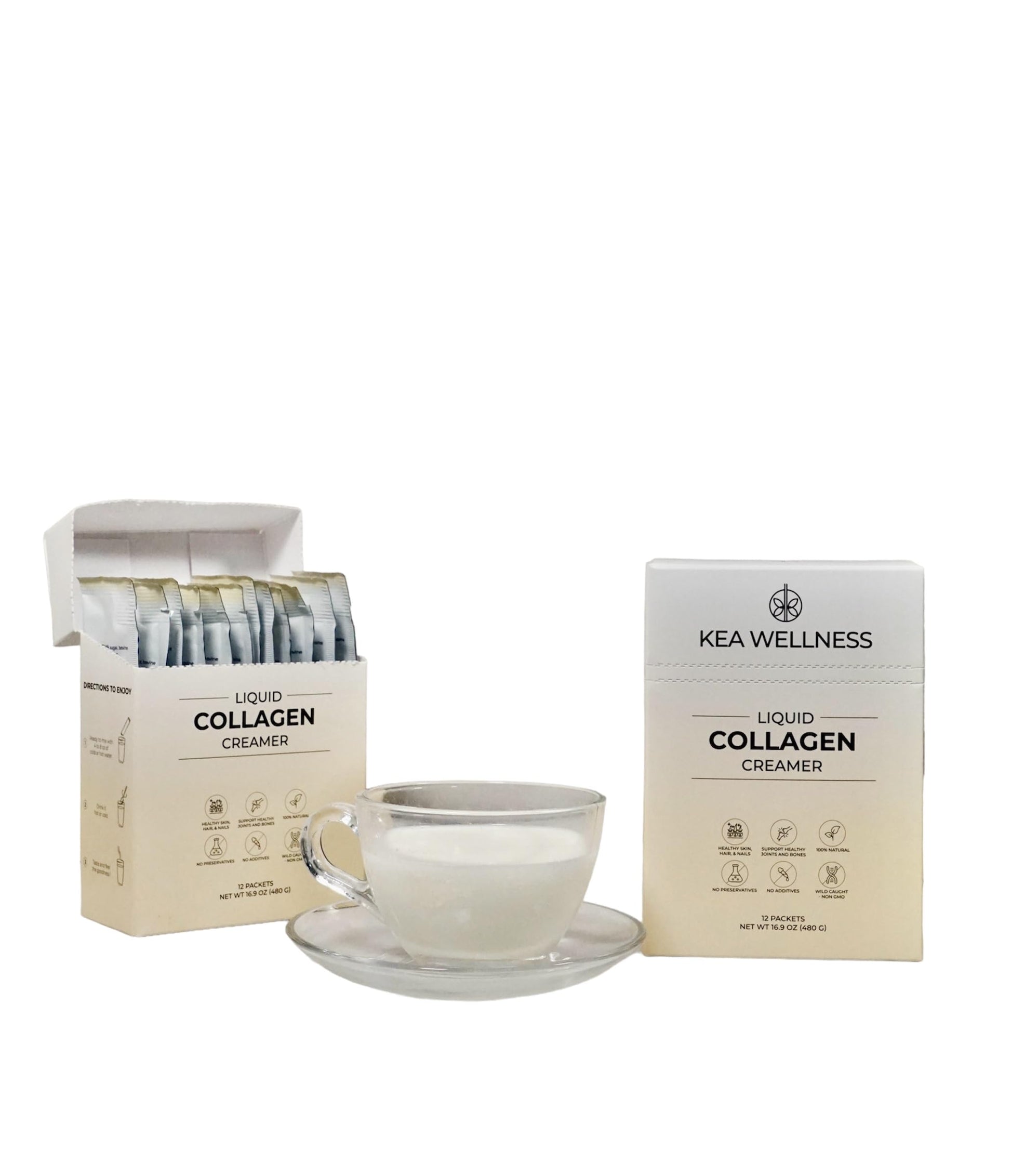 Kea Wellness Liquid Collagen Coffee Creamer – Bovine & Marine Peptides, 1.41 Fl Oz (Pack of 12), White
