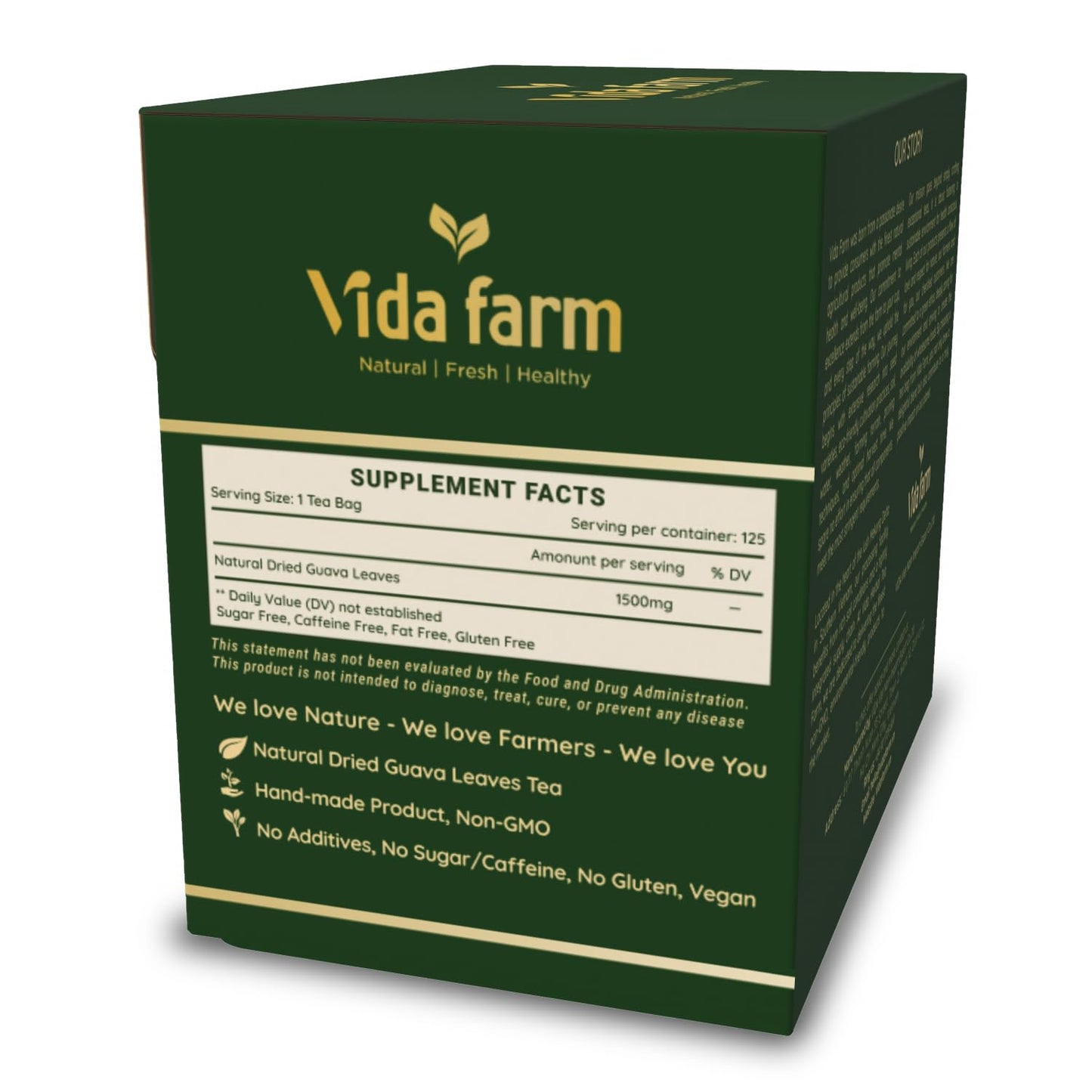 VIDA FARM Guava Leaf Tea Bags, 100% Pure & Natural, Zero Sugar, Non-GMO, Caffeine-Free, Vegan, 125 Count