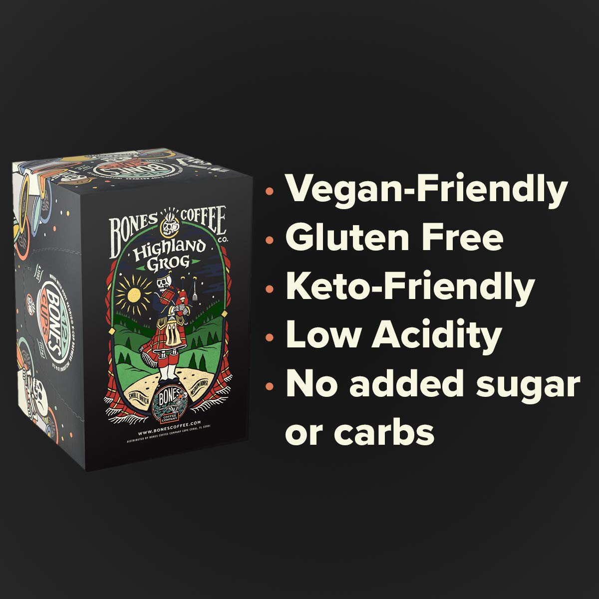Bones Coffee Company Flavored Coffee Bones Cups Highland Grog Butterscotch Caramel | 12Ct Single-Serve Coffee Pods Compatible With Keurig 1.0 & 2.0 Keurig Coffee Maker