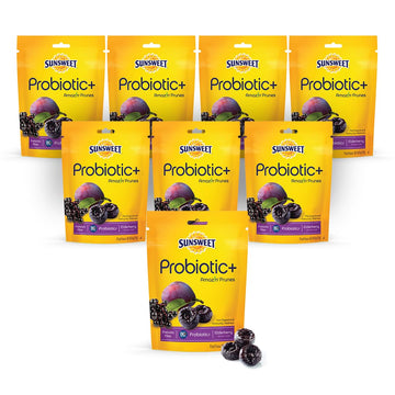 Sunsweet Pitted Prunes with Probiotics, Unsweetened, Dried, Gluten Free, Elderberry Flavor, 6oz, 8 Pack