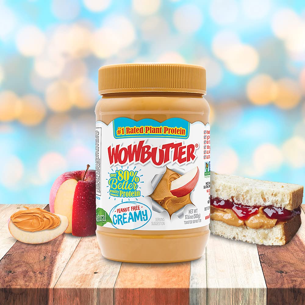 WOWBUTTER Natural Peanut Free Creamy Spread, 17.6 oz Jar - Nut-Free, Vegan, Non-GMO Peanut Butter Alternative