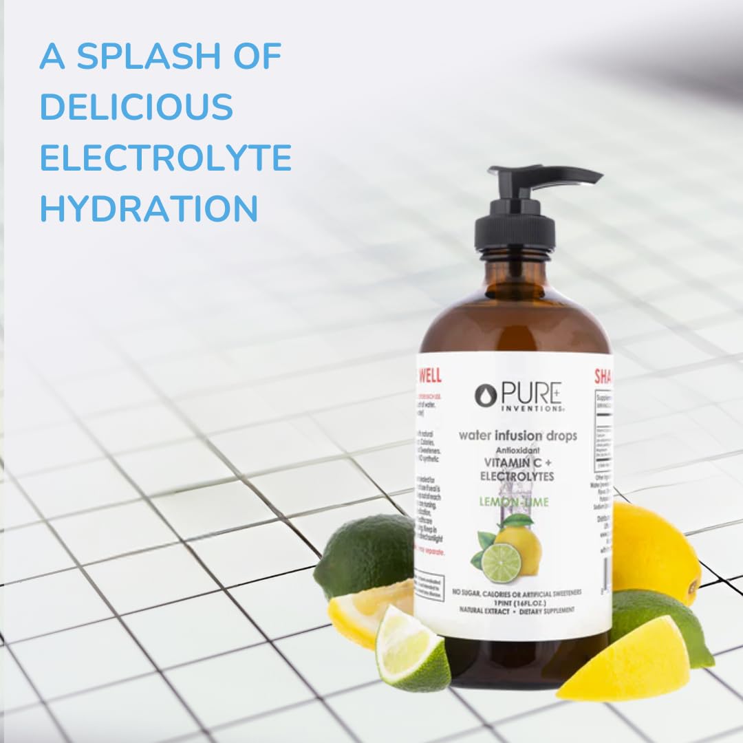 Pure Inventions - Lemon Lime Water Infusion Drops - Antioxidants  Vitamin C & Electrolytes - Health & Wellness Drink -Immunity Support -Sugar Free  Zero Calorie  No Artificial Sweeteners -500 Servings