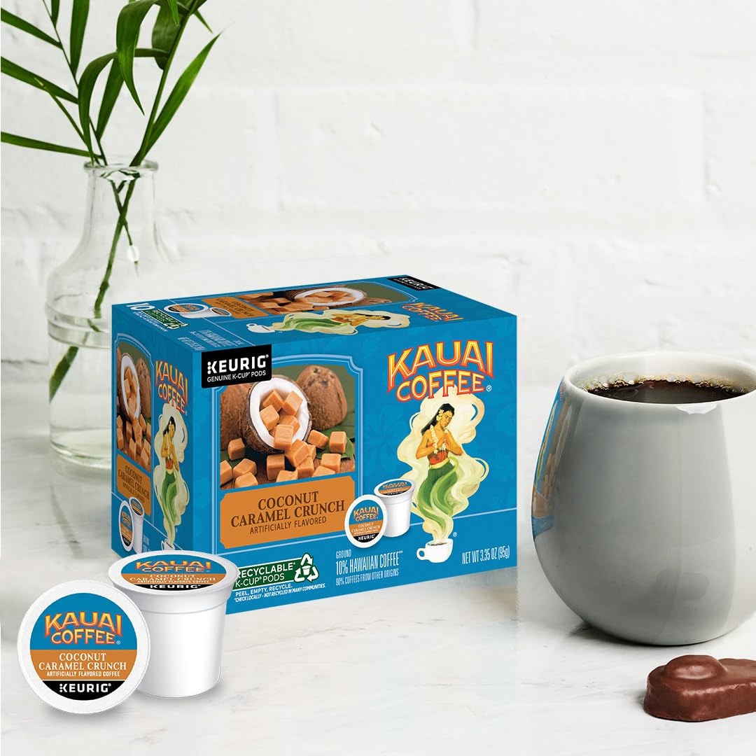 Kauai Coffee Coconut Caramel Crunch Flavor K-Cup Pods, 10 Count (Pack of 3)