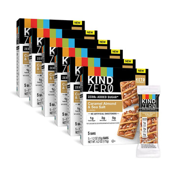 KIND ZERO Added Sugar Bars, Keto Snack, Caramel Almond & Sea Salt, 5g Protein, Gluten Free, 6.2oz Box (Pack of 6)