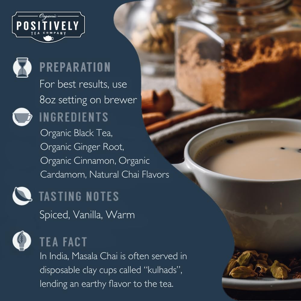 Organic Positively Tea Company Masala Chai Black Tea K-Cup Compatible 24 Pods