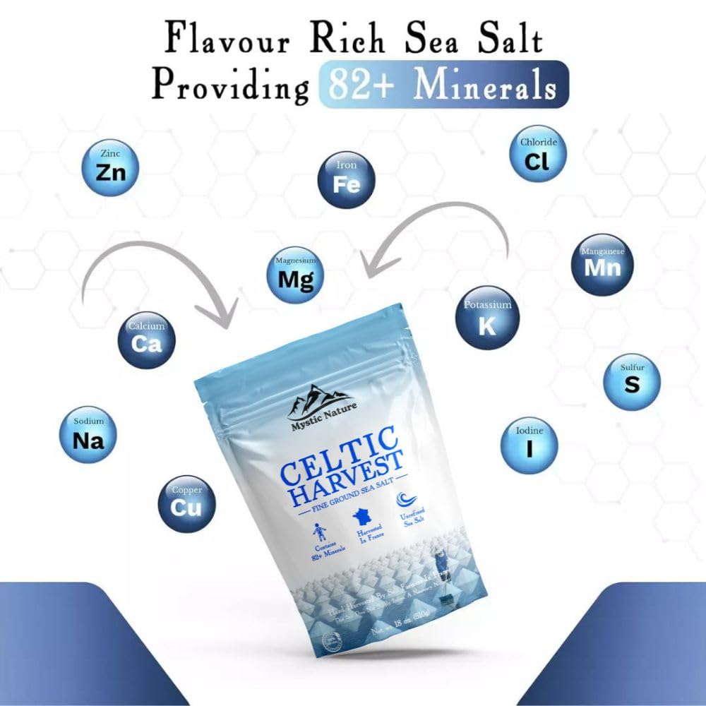Celtic Harvest Fine Ground Sea Salt - 1.1lb - 18oz | Rich in 82+ Essential Minerals | 100% Natural & Unrefined | Hand Harvested