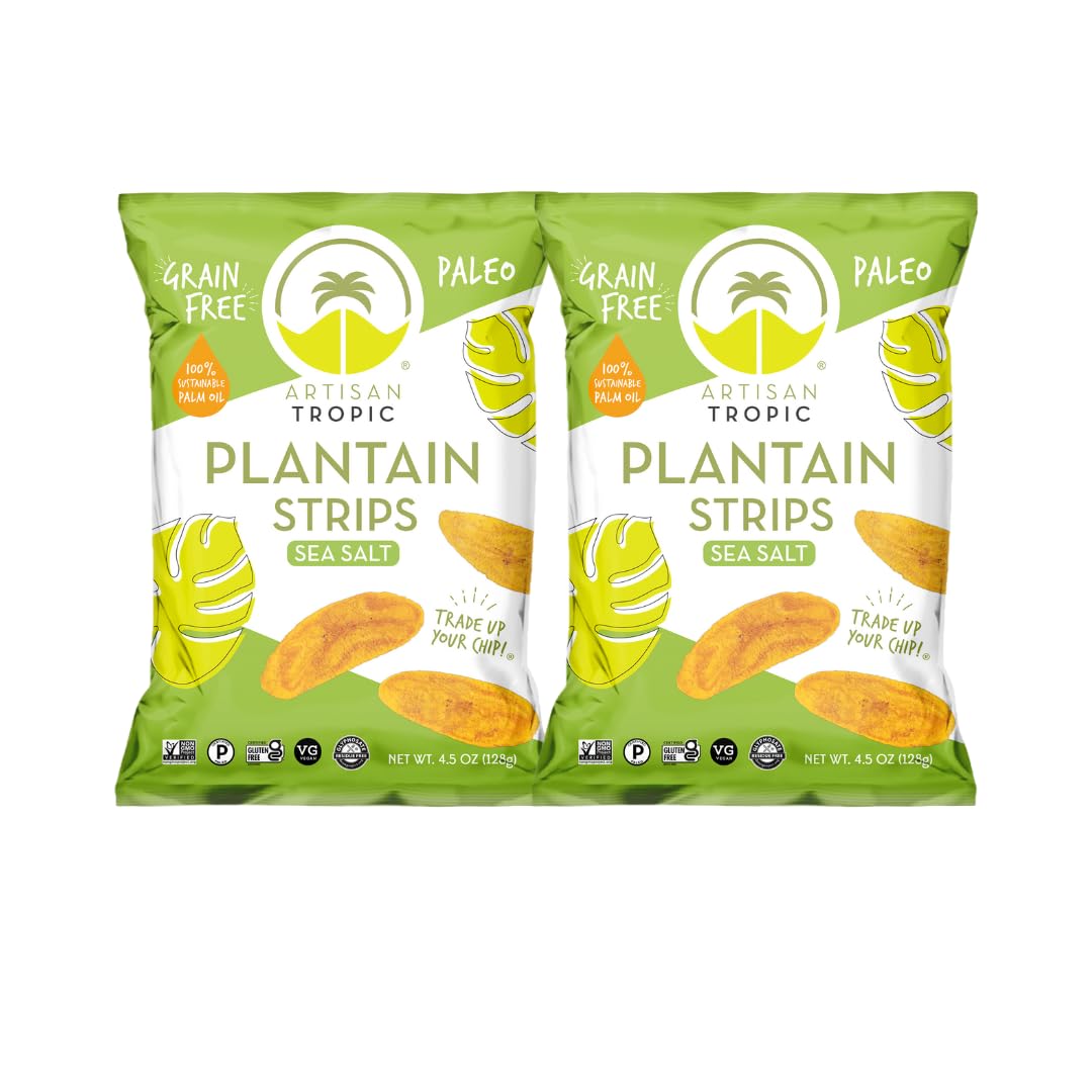 ARTISAN TROPIC Plantain Strips Sea Salt - 2 Pack, 4.5oz - Vegan, Paleo, Gluten Free Chips - Whole 30 Approved Foods Non-GMO Heal
