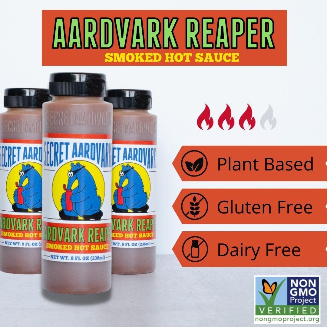 Secret Aardvark Reaper Hot Sauce - Carolina Reaper Hot Sauce, Smoky, Low Carb, Dairy Free, Spicy BBQ Sauce, Gluten-Free Hot Sauc