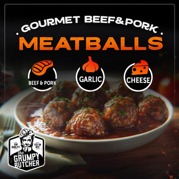 Grumpy Butcher Gourmet Beef & Pork Parmesan Meatballs, 2 Packs (Each 1.25 Lb) - Artisan Fully Cooked Frozen Microwave Meatballs