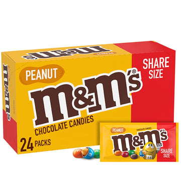 M&M'S Peanut Chocolate Candy, Full Size, Pack Of 24 Bulk Candy Chocolate