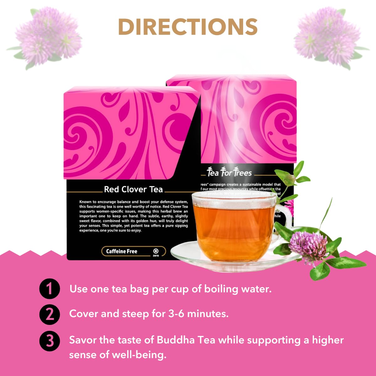 Buddha Teas Organic Red Clover Flower Tea - 18 Bleach-Free Bags - OU Kosher, USDA Organic