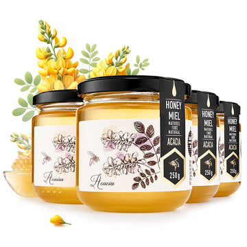 Honigma Raw Honey | Exquisite Taste | 100% Pure | Unpasteurized | Unfiltered | Partially Crystallized | (8.8 Fl Oz (Pack Of 4),